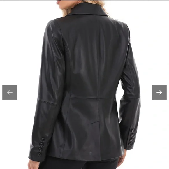 NWT Silver Fashions Women's Black Leather Blazer Size M - Picture 4 of 9